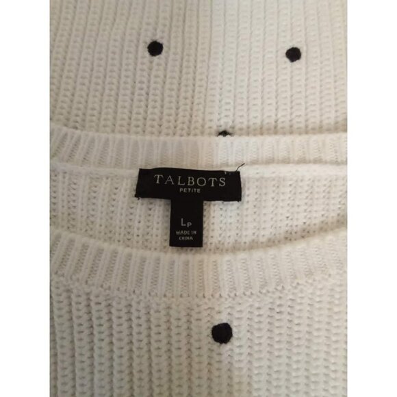 TALBOTS Petite White & Black Dotted Long Sleeve Crew Neck Knitted Sweater Sz LP - Picture 6 of 7